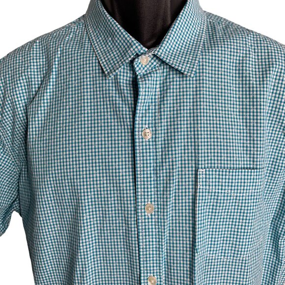 Jeanswest Button Up Short Sleeve Shirt L Blue Green Checkered Pocket Collared - Picture 2 of 6